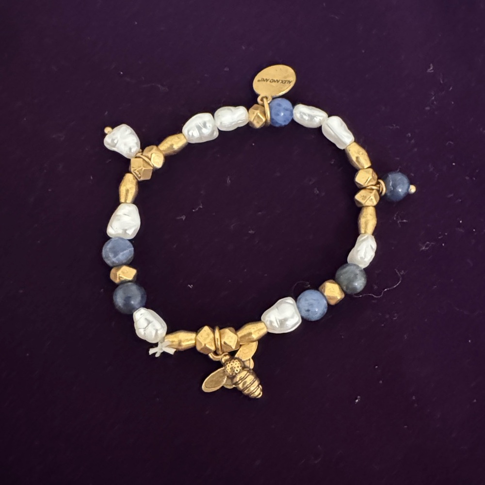 Alex and Ani Gold and Blue Bracelet with Bee Charm